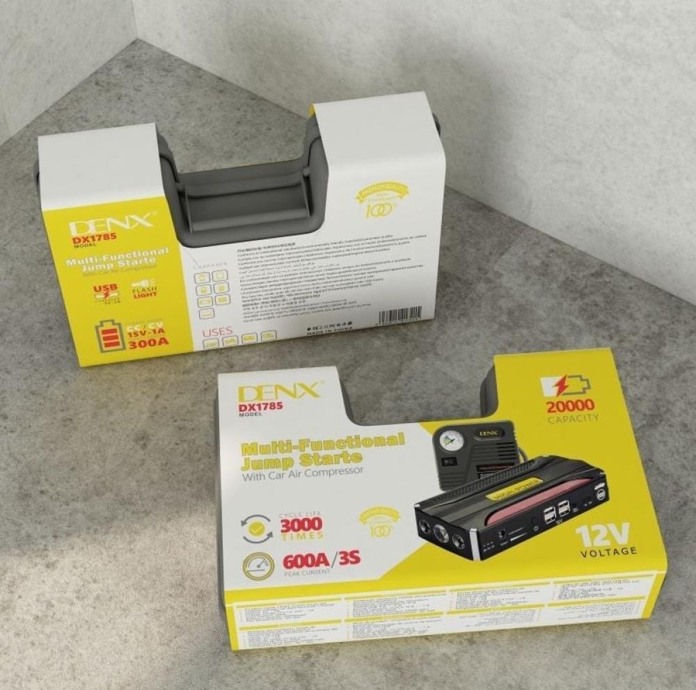 DENX DX1785 – جهاز تشغيل الطوارئ متعدد الوظائف مع كمبروسور هواء | Jump Starter 20000mAh