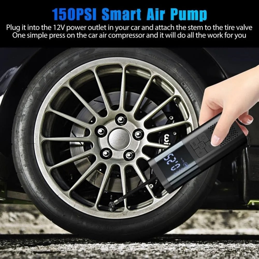 منفاخ إطارات كهربائي لاسلكي محمول – 150 PSI Smart Air Pump | بطارية 20000mAh